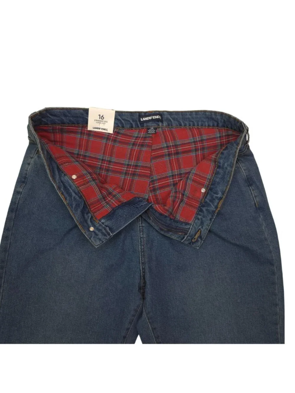 Lands End Flannel Lined Straight Leg Jeans Womens Size 16 Medium Wash